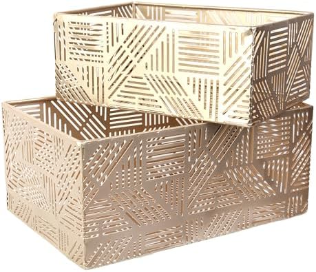 HOME DECO FACTORY – RG6250 – Gold Openwork Metal Basket – Designed for Storage and Decoration – Set of 2 – Dimensions 25 x 17 x 12 cm – Gold Colour – Gift Idea