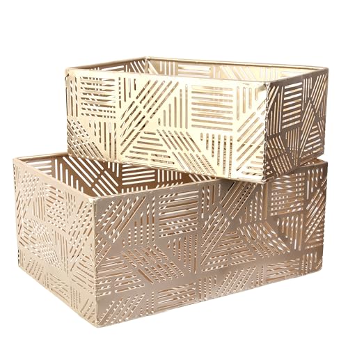 HOME DECO FACTORY - RG6250 - Panier en métal ajouré doré - Conçu pour Le Rangement et la décoration - Set de 2 - Dimensions 25 x 17 x 12 cm - Couleur Or - Idée...