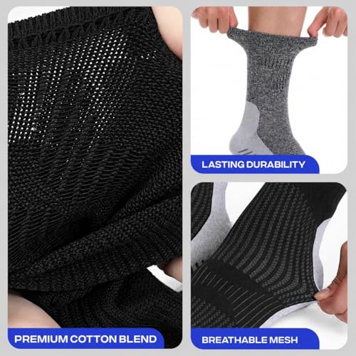 Image of CoolMate Mens Grip Socks, Non-Slip Mens Crew Socks for Hospital Elderly | Grip pads keep their hold wash after wash. Soft cotton-poly blend for pilates, yoga, barre, or post-surgery recovery at home.