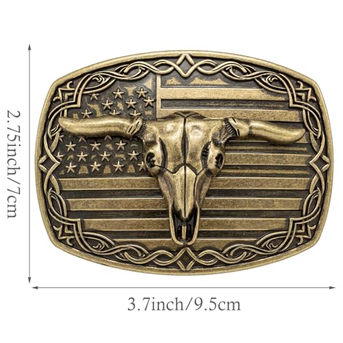 Image of HUABOLA CALYN Long Horn Bull Belt Buckles for Men Women American Flag Texas Star Belt Buckles