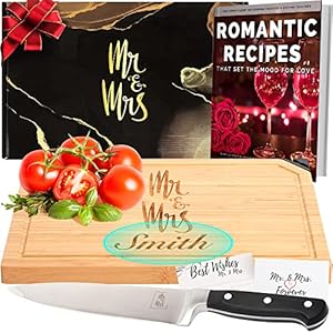 DELUXY Mr. & Mrs PERSONALIZED Cutting Board + Chef Knife- Wedding Gifts For Couples Unique 2022 , Custom Cutting Boards…