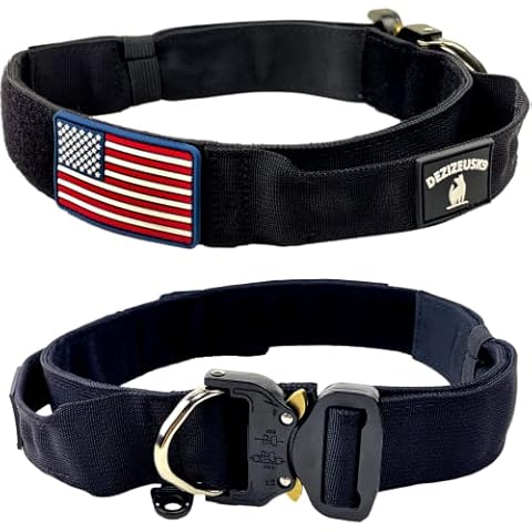 Tactical Dog Collar with Handle - 1.5 Inch Customized Heavy Duty Dog Collars for Large Dogs Or Medium Dog Collar - Quick Release Metal Buckle - USA Flag Patch Plate Area for Personalized Dog Collar Cover