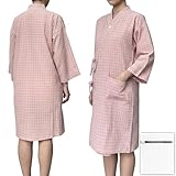 GOKEI 【介護士·介助士推奨】 介護 ねまき 前開き 高齢者 綿100% フルオープン 着崩れしにくい パジャマ 入院 病院 介護服 膝丈 甚平 着替え ガウン ローブ 介護衣 病院着 入院着 検査着 ゆったり 楽々着脱 春 夏 秋 ルームウエア 浴衣 バスローブ 寝巻き マタニティ 妊婦 出産 お風呂上がり レディース メンズ 婦人-ピンク M