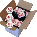 CAJA CON 40 ROLLOS. 10 UNIDADES POR ROLLO - 400 Sacos de basura negros en rollo. Cada bolsa tiene resistencia, Sellado antigoteo y capacidad de 100 Litros y las dimensiones comunes de 850 x 1050 mm