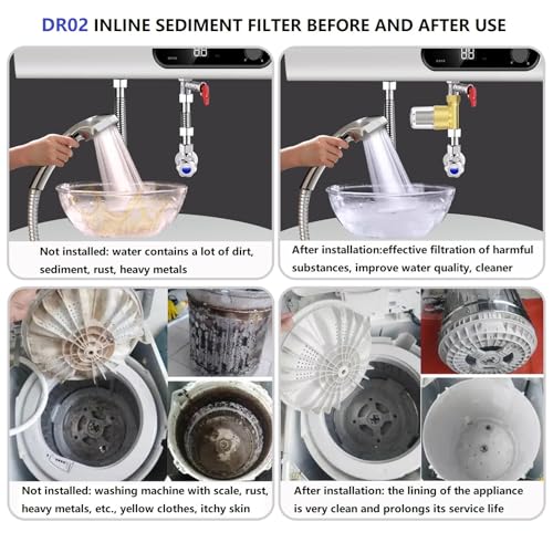 Image of DR02 Reusable Brass Sediment Filter, 40 Micron Washer Water Filter, For Washing Machine, Heater, Faucet, RV, Protecting Appliances, Reduces Clothes Yellowing, Anti Scale Shower Filter