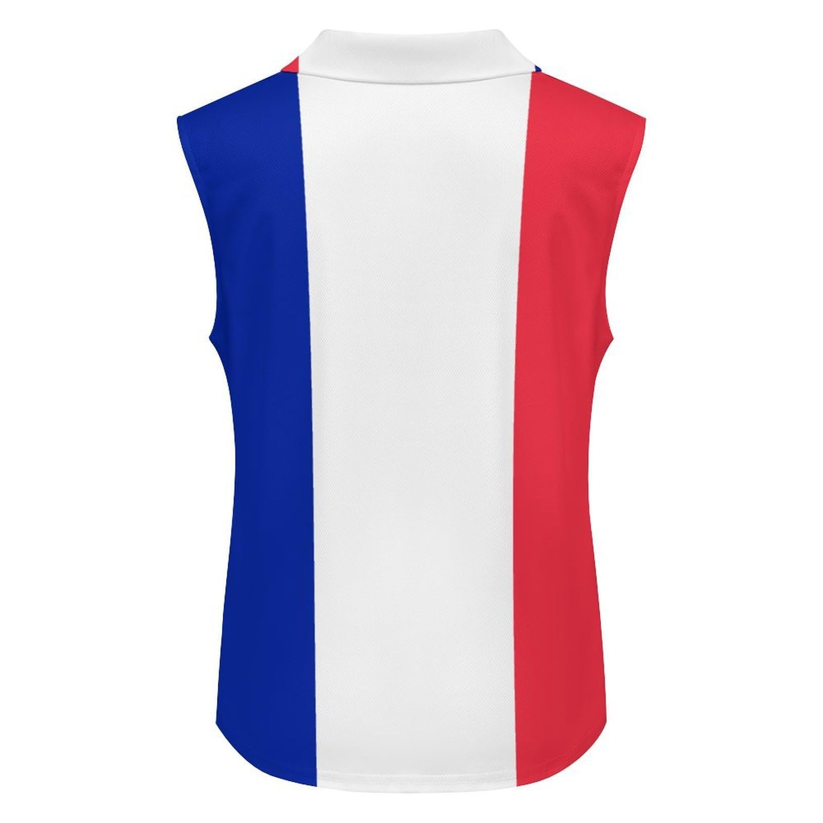 Polo Femme sans Manches Été, Débardeur Séchage Rapide Col Boutonné Respirant Léger, Géométrique Rectangulaire France Drapeau Imprimés Tee Shirt