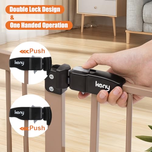Image of keny 29 inch-55 inch Extra Wide Baby Gate, Pressure Mounted No Drilling Dog Gate | for Stairs Doorways, Easy Walk Through Safety Gate for Babies or Pets, 30 inch Tall, Brown