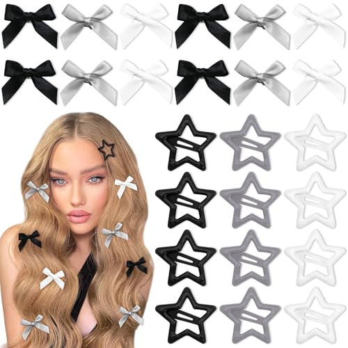 Mini pinzas para el pelo con estrellas y lazos de satén infantiles (24 uds)