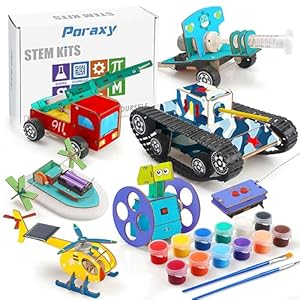 Poraxy STEM Kits for Kids Ages 8-10-12, 6 Set Model Car Kits, 3D Wooden Puzzles, Educational Science Experiment Projects Crafts Kits, Building Toys, Gifts for Boys and Girls 8 9 10 11 12 13 Year Old