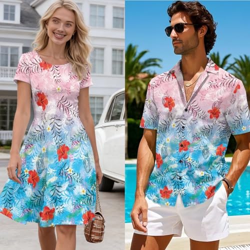 Image of AFPANQZ Couple Matching Outfit Casual Men's Button Down Shirt or Short Sleeve Summer Sundresses Dresses for Women 2026