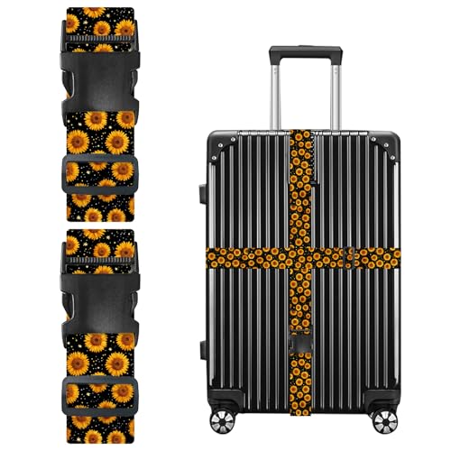 Image of Nuxovilar Luggage Straps Set for Suitcase 1.96x71in Polyester | Cargo Strap Travel Belt Security Buckle Band Summer Trip Weekend Getaway Airport (Bright Sunflower)