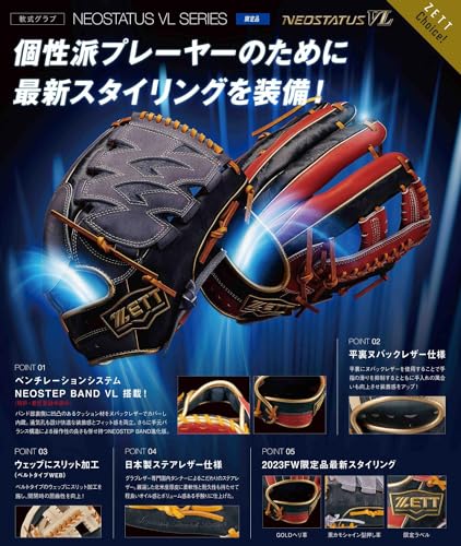 ゼット(ZETT) 軟式野球 グラブ(グローブ) ネオステイタス VL オールラウンド用 右投げ用 ブラック(1900) サイズ:4 BRGB31230 7枚目