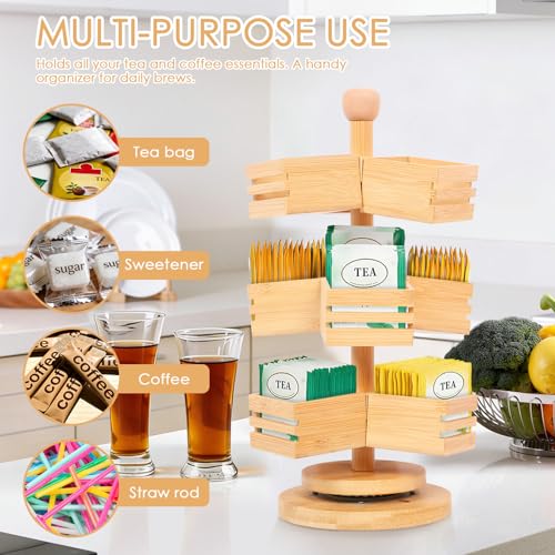 GWCYMYD 3-Tier Bamboo Tea Bag Organiser, 360° Revolving Holder with 9 Compartments for Kitchen and Home Office - Image 4