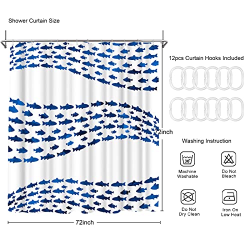 Artbones Fish Shower Curtain 72X72Inch Ocean Shower Curtain Polyester Fabric Blue Bath Curtain #TOP5