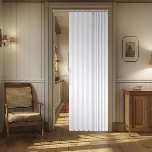 Image of AJAZZ Blackout Magnetic Door Curtain Accordion Doors Interior Closet Door Curtain Invisible Applicable Bedroom Room Living Room Doorway(White 52 inch W x 78 inch L 1 Panel