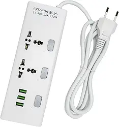 Extensão Tomada, Régua Tomada, Régua de Energia, 2 tomadas universais, 3 Interfaces USB, Cabo de Alimentação de 1 metro, Suporte a Tensão de 110-220V, Potência de 2500W, Branca
