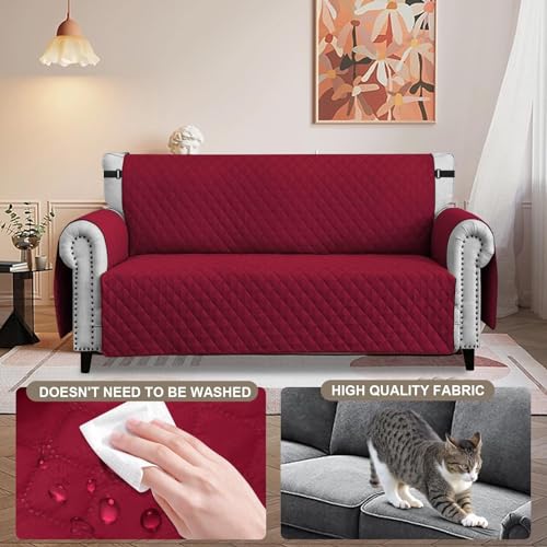 Housse de canapé imperméable bordeaux en textile matelassé