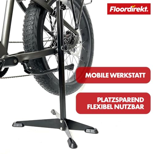 Floordirekt Verstellbarer Fahrradständer mit Gummihaken Fahrrad Montageständer, Fahrradständer, Wartungsständer mit Haken, Fahrradhalter, Montageständer, (Leon)