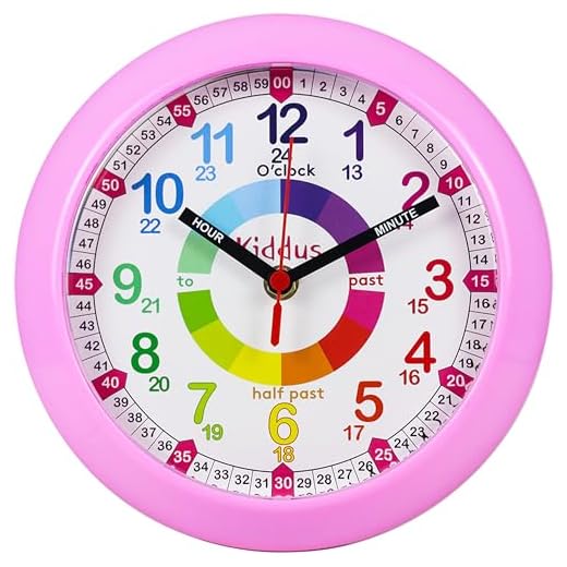 KIDDUS Väggklocka För Pojkar Och Flickor. Tyst Analogiskt Väggur För Att Lära Sig Klockan Med Övningar.