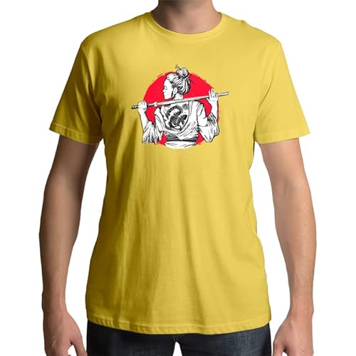 Camiseta Hombre - Chica Samurai. Color Amarillo. Talla XXL Cover