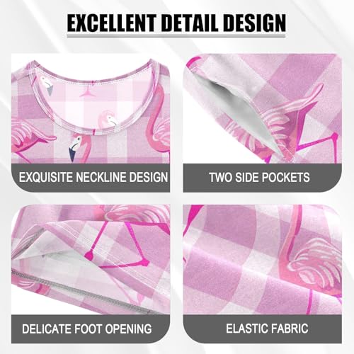 ALAZA Flamingo on Plaid Pajamas Short Sleeve 2 Piece Sleepwear Top and Bottom Pajama Set Unisex4