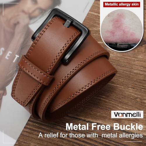 Image of VONMELLI Nickel Free Leather Belt for Men, Non Metal TSA Approved Men's Belt for Jeans with Hypoallergenic Buckle