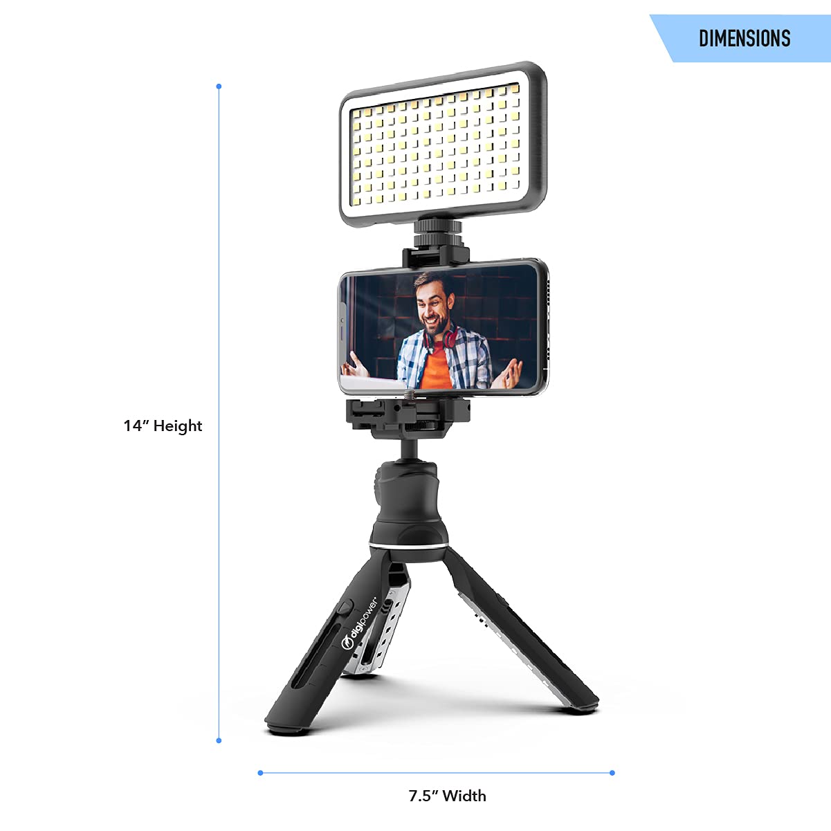 DigiPower - L'istruttore - Treppiede per iPhone con Telecomando e Luce (Include Microfono, Luce LED, treppiede e Supporto per Telefono) - Lavora Insegna e impara da Home Video Kit Professionale
