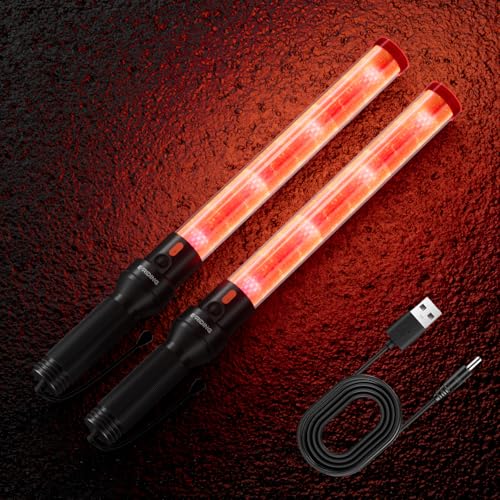 Image of E-riding 2 Pack 16 Inch Rechargeable Red Traffic Wand with 2 Flashing Modes