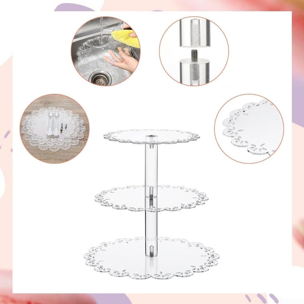 Soporte para tartas de 4 niveles de acrílico con borde de encaje, para bodas y fiestas, 37 x 33 cm (4)