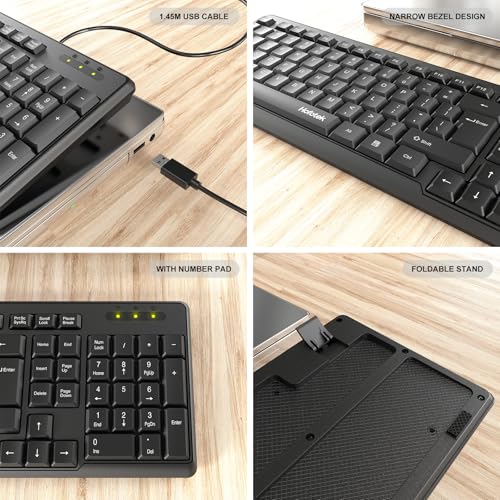 Image of Wired Computer Keyboard, Full Size USB Quiet Keyboard with Number Pad,Slim Compact Soft Basic Laptop Keyboard for Windows PC Office Desktop (Black) | Slim Compact Basic Keyboard, USB Plug-and-Play, Budget Quiet Corded Keyboard, for Laptop Windows PC Office Desktop (Black)