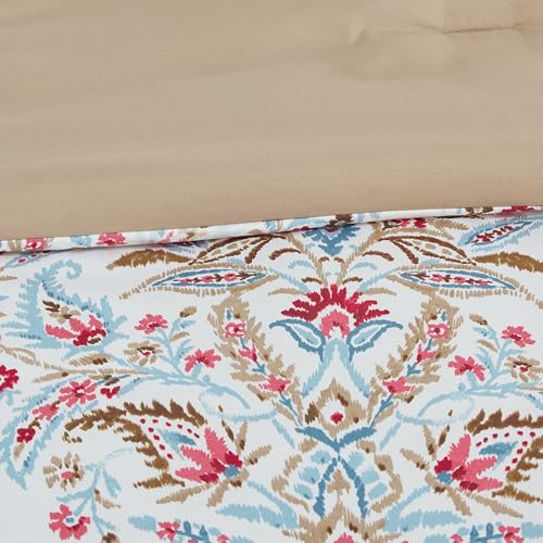 Image of Modern Threads 5-Piece Printed Comforter Set Marcel - Blue, Red & Olive Paisley Floral Bedding with Decorative Pillows & Shams, Soft All Season Bed Set, King