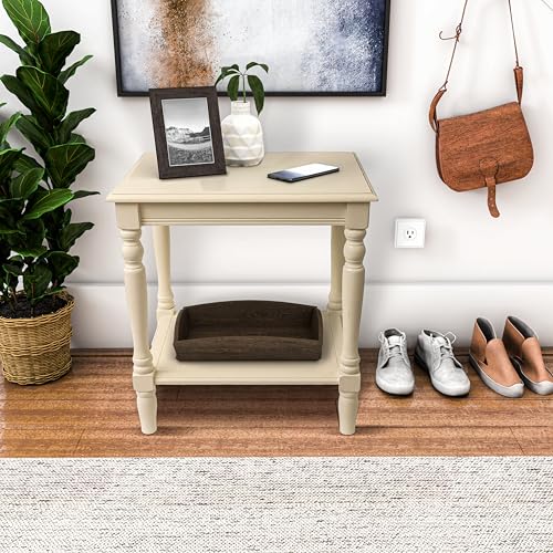 Image of Decor Therapy Simplify Oak Wood Accent Storage Shelf End Table, Traditional Style, Antique White - (24 inch x 19.5 inch x 15.75 inch)