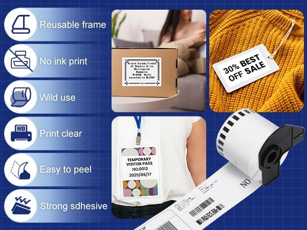 Label KINGDOM DK-2205 Compatible with Brother Ql-820nwb Label 62mm x 30.48m (2-3/7" x 100') Continuous Length White Paper Roll for QL 800 QL-600 Printers (6 Rolls+ 1 Refillable Cartridge) - Image 8