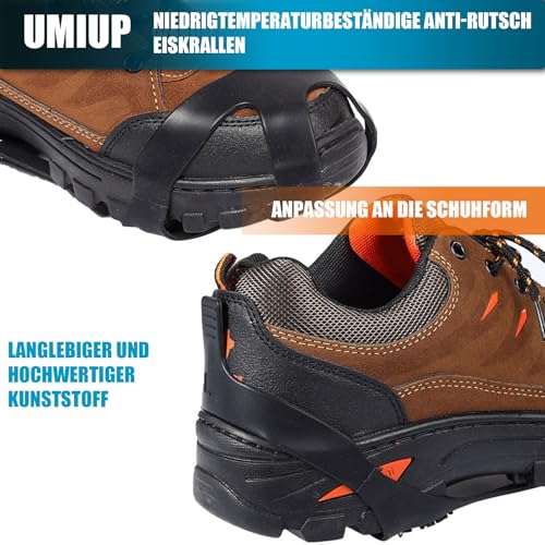 UMIUP Steigeisen für Schuhe, 10 Zähne Schuhkrallen, Anti Rutsch Schuhkralle, Eiskralle zum Spielen im Schnee mit Edelstahl Spikes für Wandern, Schnee, EIS, Trekking, Eisfischen ((L (EU 40-44))