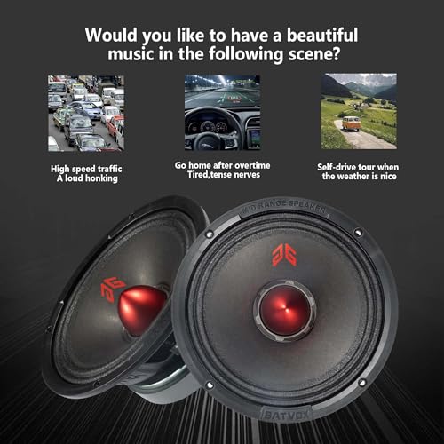 Image of MX80E2 Loudspeaker 8 Inch Midrange 640 Watts 4 Ohms Red Bullet, Premium Quality Audio Door Speakers for Car or Truck Stereo Sound System, Black (2 Speakers)