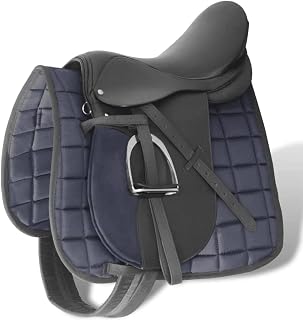 vidaXL Juego de sillas de montar a caballo 5 en 1 de cuero real 17.5"/16" Tack Set 2 colores