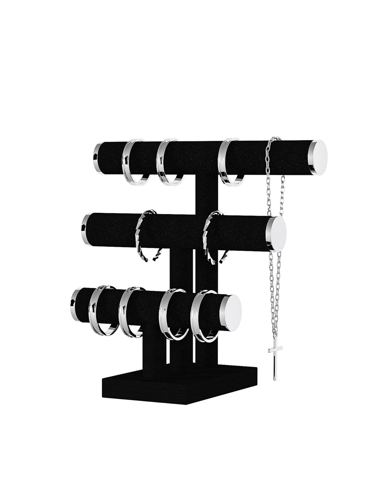 Velvet Bracelet Display Stand - 1 Tier Jewelry Organizer Holder For Bangles, Watches & Bracelets (Black) - View #4