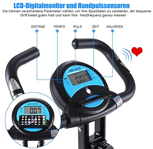 ANCHEER Hometrainer, fiets met app-aansluiting, F-bike, steungewicht 125 kg, inklapbare hometrainer, X-Bike, 10-traps instelbare magneetweerstand, fietstrainer, handpulssensoren, ruimtebesparend - Afbeelding 6