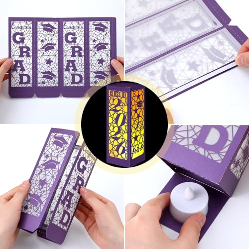Image of Rossesay 12 Pcs Graduation Table Centerpieces Boxes Class of 2026 Graduation Lanterns for Centerpieces with LED Candles Congrats Grad School College Photo Props for Party Table Decoration (Purple)