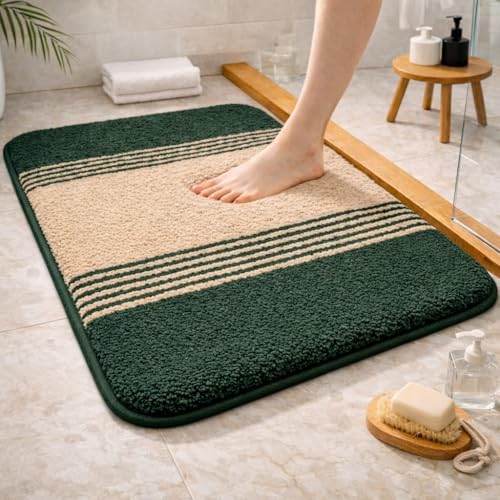 Image of How Nice Door Mat for Bedroom,Bathroom,Kitchen,Home,Entrance,Room Mats,Foot Matt,Floor mat,Main Door,Rug Non Slip Mats,Door Mate,Floor Mat Soft Door Mat,Door Matt (Stripe Mat Beige Green)