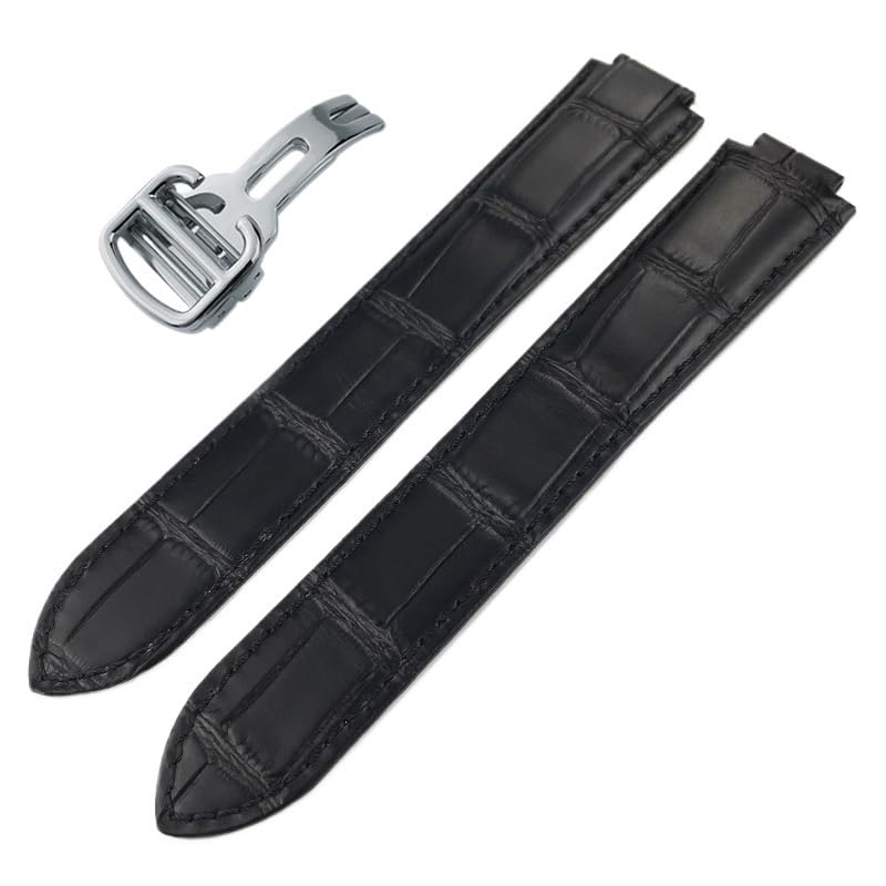 Bracelet montre cuir vachette 16mm noir finition convexe haut de gamme boucle dorée raffinée
