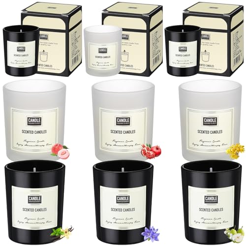 Threlaco 6 Pcs Scented Candle Soy Wax Candles Aromatherapy Candles for Women 6 Scents Long Lasting Soy Candle Gift Set in Glass Jar for Men Birthday Coworker Employee Anniversary