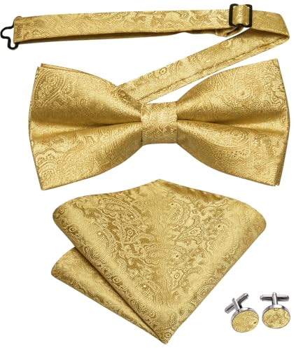 Image of Dubulle Mens Paisley Striped Bowtie Set Pre-tied Bowtie for Men and Pocket Square Set Wedding Business
