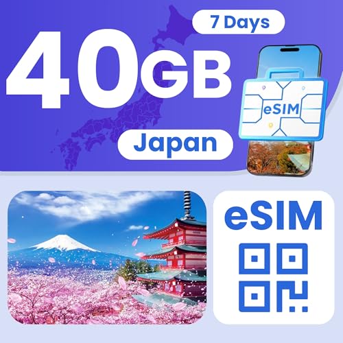 Image of eSIM Cards for International Travel Prepaid Data, Compatible with Unlocked Smartphones, 4G LTE 5G, Hotspot Supported, Instant Activation in 10 Minutes (Japan 40GB / 7 Days)