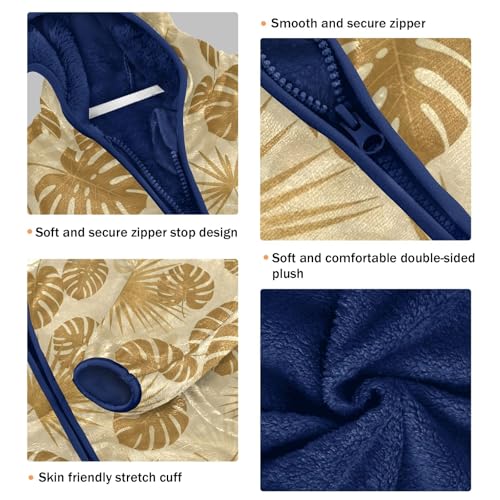 CHIFIGNO Tropical Leaves Gold Kids Soft Warm Sweatshirt Jacket with Polar Fleece Lining 3T3