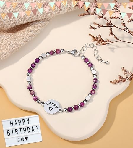 Image of AryaHozel 4mm Natural Stone Bracelet with Birthday Cards, 6-21 Year Old Birthday Gifts for Girls Daughter Granddaughter Niece Sister Women Friends