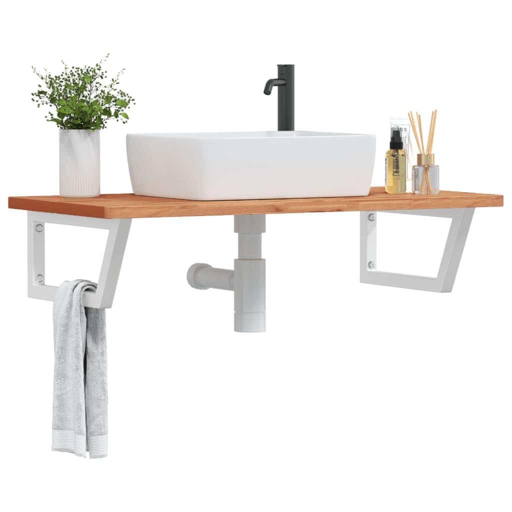 Console de salle de bain haut de gamme en bois massif de hêtre et structure acier trapèze