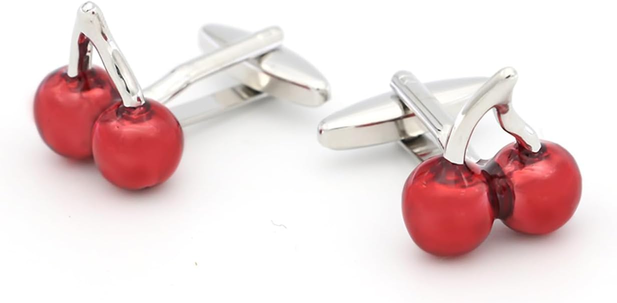 Men's Cuff Links,Suit Cufflinks,Cuff Links Set,Fashion Red Cherry Cufflinks, Mens Shirt Classic Casual Cuff Links Cufflinks for Men, Business, Wedding, Party, Elegant Style