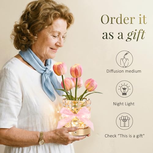 Image of Flower Lamp, Rechargeable Tulip Night Light with Cordless Touch Control