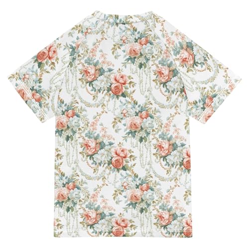 ALAZA Kids Rash Guard Girls Toddler Swim Shirts Short Sleeve European Flowers UPF 50+ 3T2